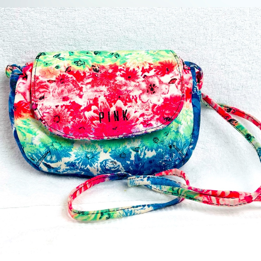 Victoria's Secret PINK Tie Dye Floral Crossbody Canvas Purse Pink Purse Small